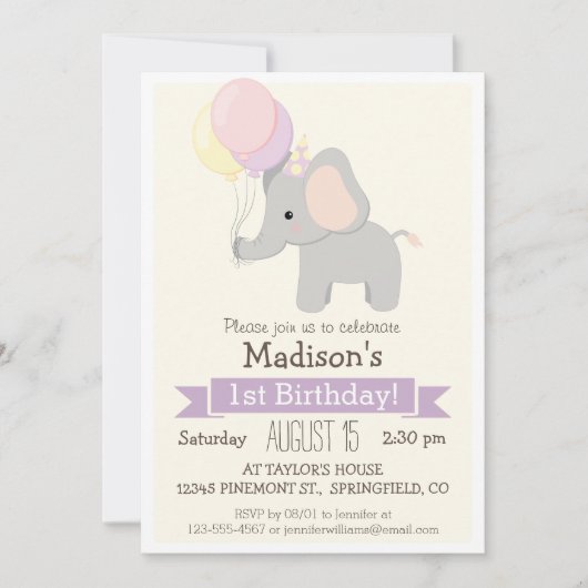 Invitation pour la fête d'anniversaire de la petit (Devant)