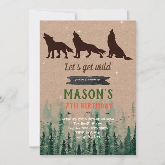 invitation pour la fête d'anniversaire de loup (Devant)