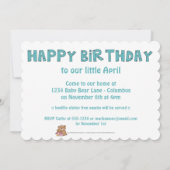 Invitation pour la fête d'anniversaire de l'ours L (Dos)