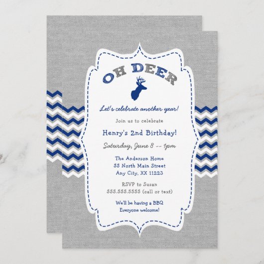 Invitation pour la fête d'anniversaire de Oh Deer  (Devant / Derrière)