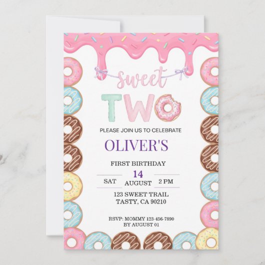 Invitation pour la fête d'anniversaire Donut Sweet (Devant)