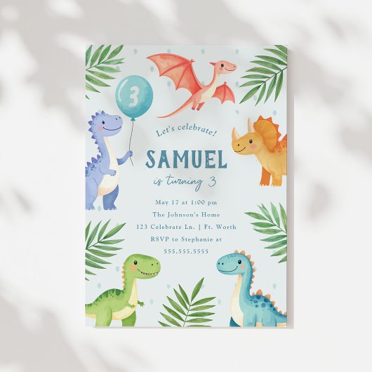 Invitation pour la fête d'anniversaire du dinosaur