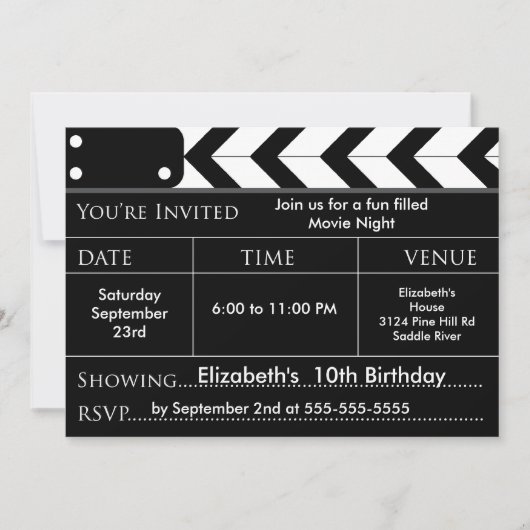 Invitation pour la fête d'anniversaire du FILM (Devant)