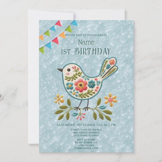 Invitation pour la fête d'anniversaire Little Bird (Devant)