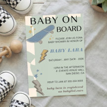 Invitation pour la fête de Baby Shower avec skateb