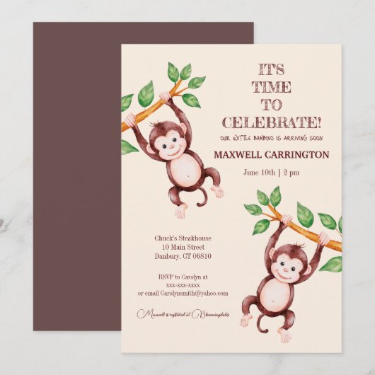 Invitation pour la fête de bébé garçon Bambino (Devant / Derrière)