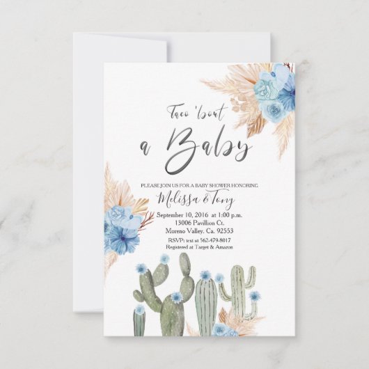Invitation pour la fête de bébé garçon BLUE Cactus (Devant)