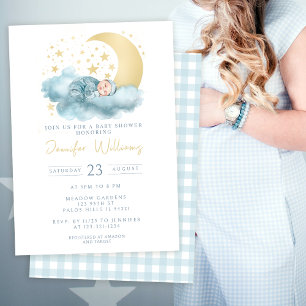 Invitation pour la fête de bébé garçon lune étoile