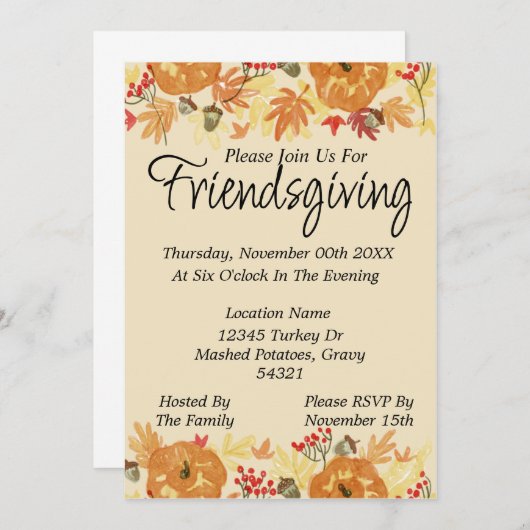Invitation pour la fête de l'Action de grâce entre (Devant / Derrière)
