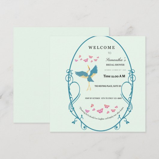 Invitation pour la fête de mariage de Blue Crane - (Devant / Derrière)