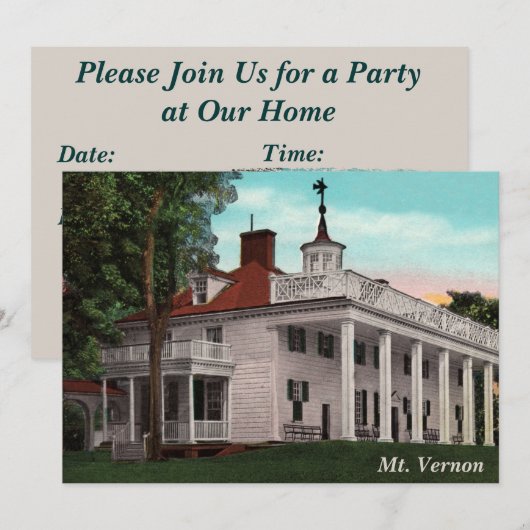 Invitation pour la fête de Mt. Vernon (Devant / Derrière)