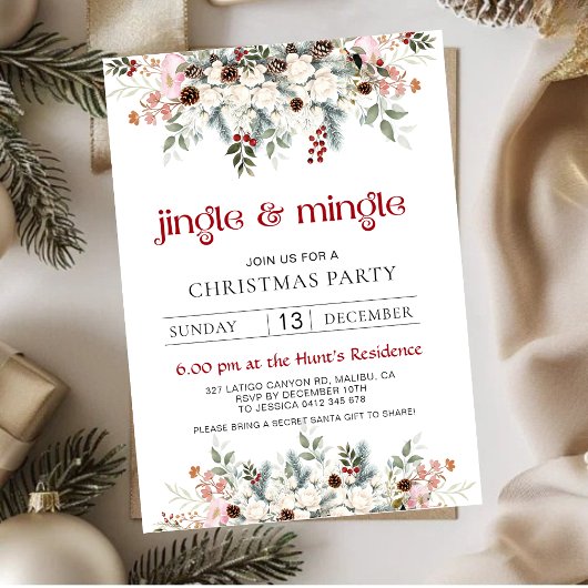 Invitation pour la fête de Noël Blush Winter Flora