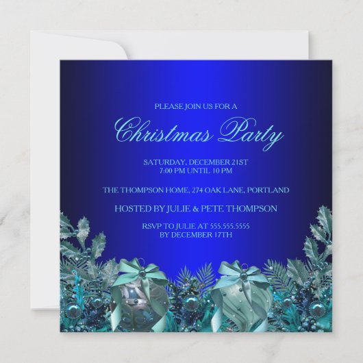 Invitation pour la fête de Noël Pretty Blue Bauble (Devant)