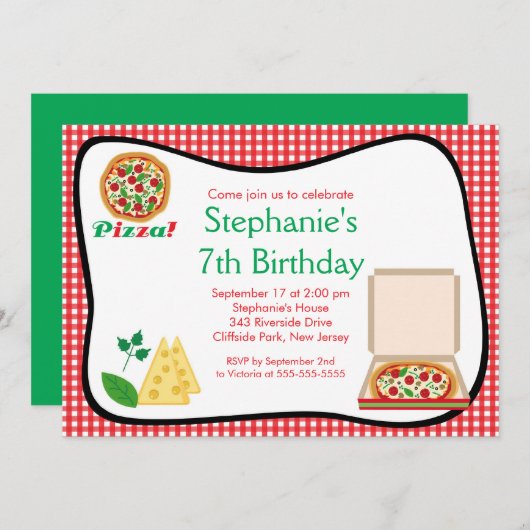 Invitation pour la fête des enfants Pizza (Devant / Derrière)