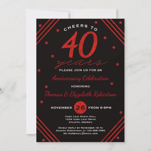 Invitation pour la fête du 40e anniversaire, Rubis (Devant)
