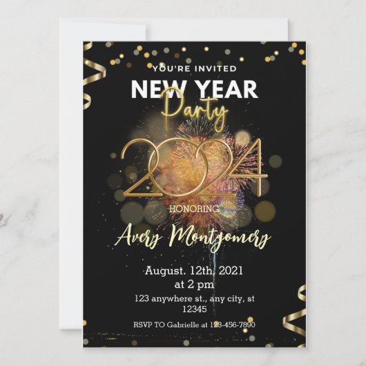 Invitation pour la fête du Nouvel An Moderne en Or (Devant)