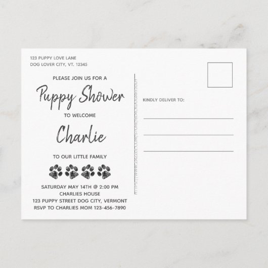 Invitation pour la fête d'un nouveau chiot (Dos)