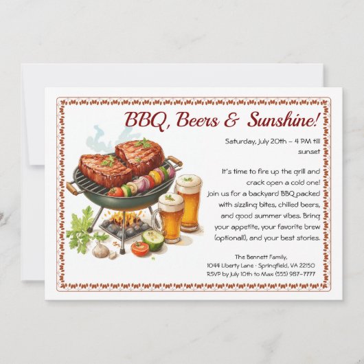 Invitation pour la fête estivale de BBQ et de bièr (Devant)