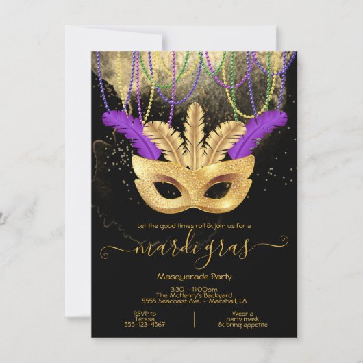 Invitation pour la fête masquée du Mardi Gras en o (Devant)