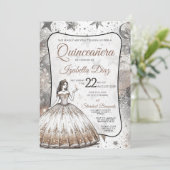 Invitation pour la fille d'or de Quinceañera (Debout devant)