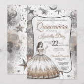 Invitation pour la fille d'or Quinceañera (Devant / Derrière)