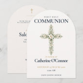 Invitation pour la Première Communion avec Croix F (Devant / Derrière)