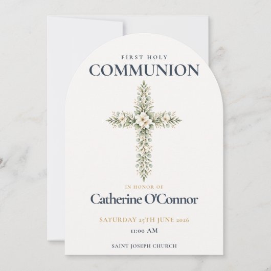 Invitation pour la Première Communion avec Croix F (Devant)