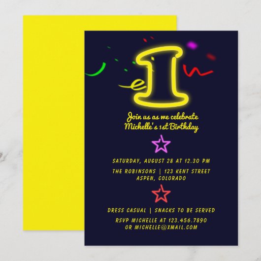Invitation pour la première fête d'anniversaire av (Devant / Derrière)