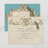 Invitation pour la réception Paon de style rétro e (Devant / Derrière)