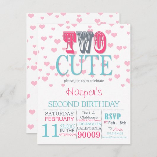 Invitation pour la Saint-Valentin 2° anniversaire (Devant / Derrière)
