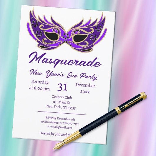 Invitation pour la soirée du Nouvel An Purple Masq