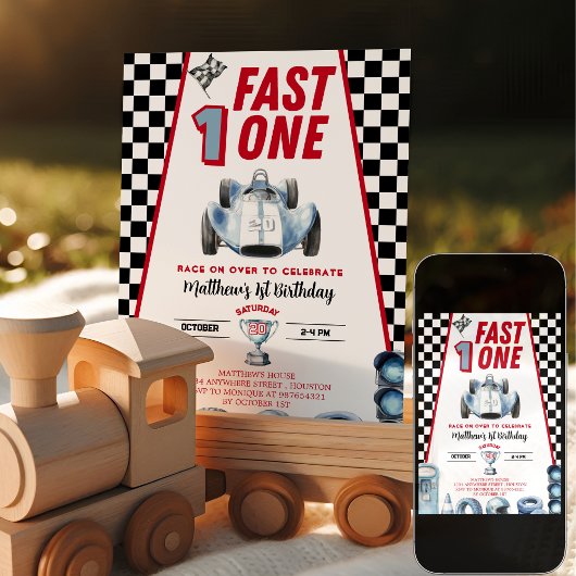 Invitation pour la voiture de course d'un garçon p