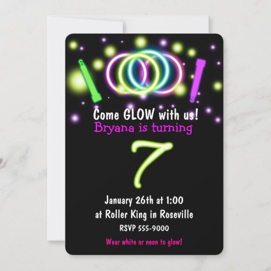 Invitation pour l'anniversaire de 7 ans GLOW Light (Devant)