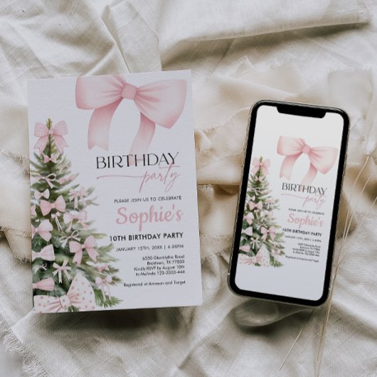 Invitation pour l'anniversaire de Bow rose d'hiver