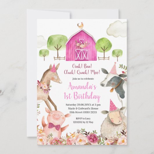 Invitation pour l'anniversaire de la ferme de fill (Devant)