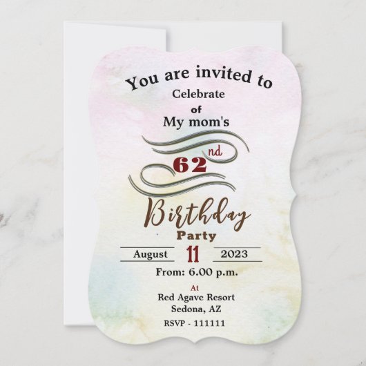 Invitation pour l'anniversaire de la mère (Devant)
