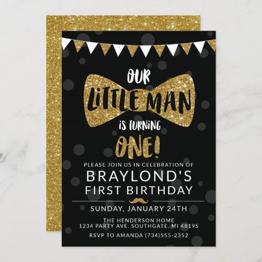 Invitation pour l'anniversaire de Little Man, Blac (Devant / Derrière)