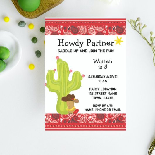 Invitation pour l'anniversaire de l'Ouest de Cowbo