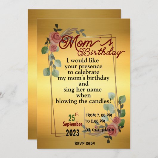 invitation pour l'anniversaire de maman (Devant / Derrière)