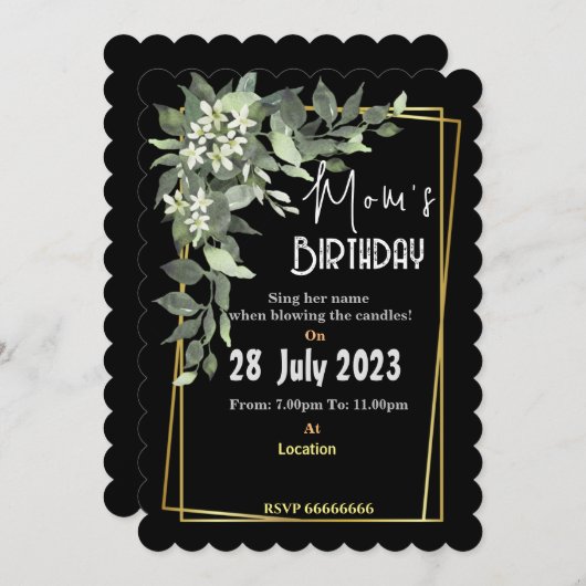 Invitation pour l'anniversaire de maman (Devant / Derrière)