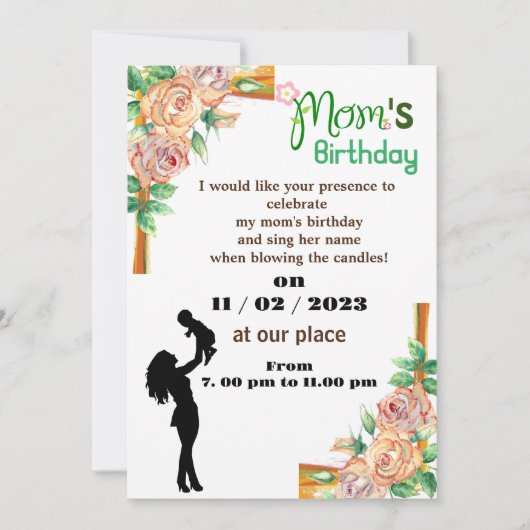 invitation pour l'anniversaire de maman (Devant)