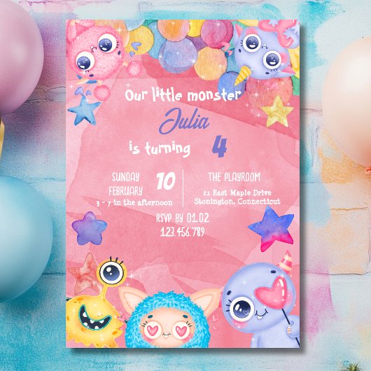 Invitation pour l'anniversaire de monstre mignon