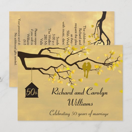 Invitation pour l'anniversaire d'or des oiseaux de (Devant / Derrière)