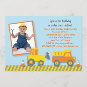 Invitation pour l'anniversaire du camion de constr