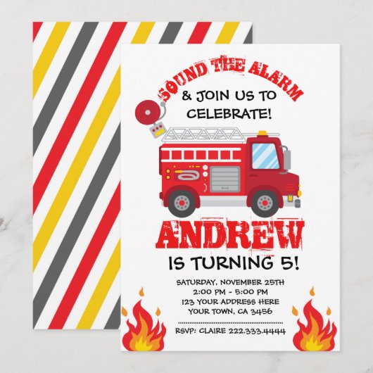 Invitation pour l'anniversaire du camion-feu, Invi (Devant / Derrière)