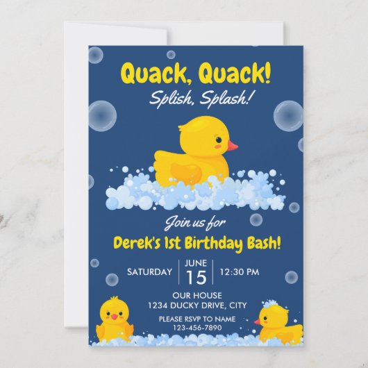 Invitation pour l'anniversaire du canard jaune (Devant)