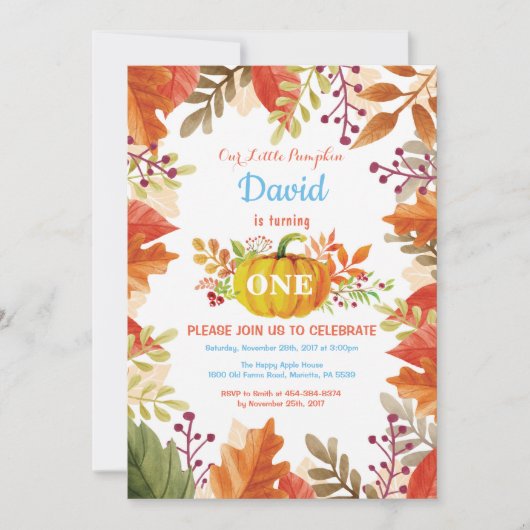 Invitation pour l'anniversaire du Citrouille d'aut (Devant)