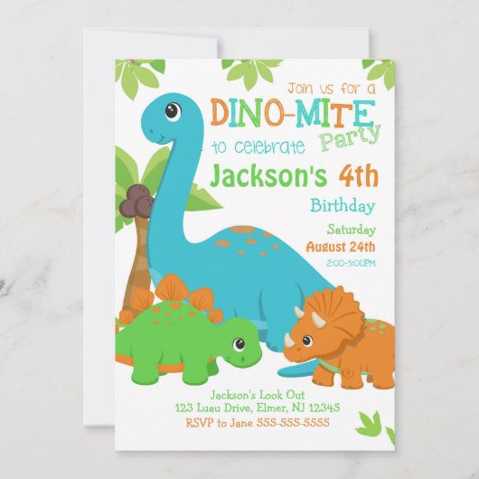 Invitation pour l'anniversaire du garçon Dinosaur  (Devant)