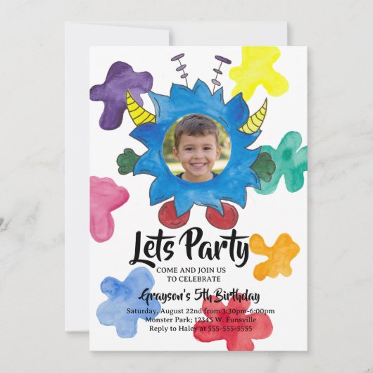 Invitation pour l'anniversaire du monstre à cornes (Devant)