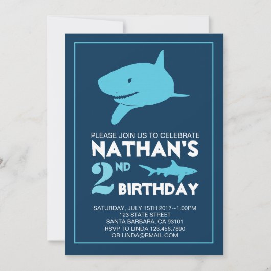 Invitation pour l'anniversaire du requin (Devant)